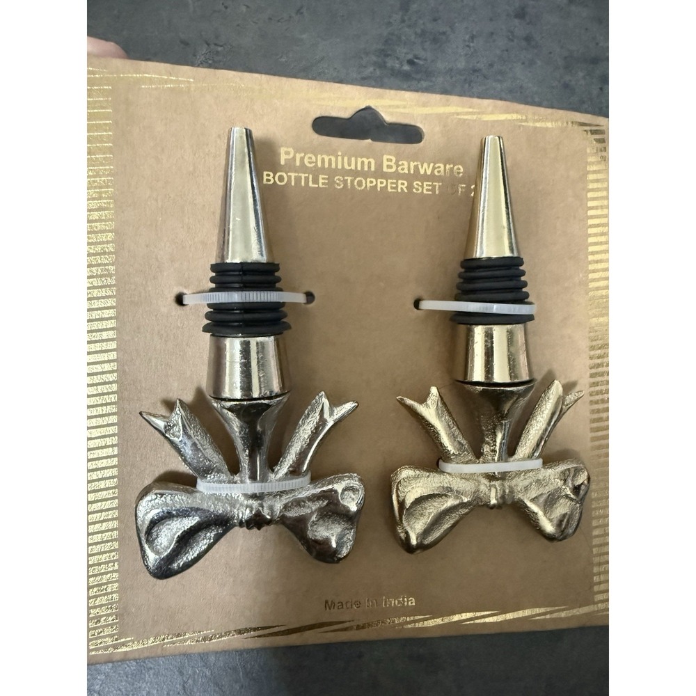 Premium Barware Bottle Stopper Set Of 2. One Silver Finish One Gold Finish. Shel